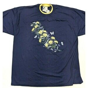 90s Vintage Pleasant Shade Tee Womens 2X Navy Yellow Floral NWT Cottagecore‎ USA